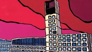 Rathaus im Abendrot © Lars Höllerer | Mit freundlicher Genehmigung der mund- und fußmalenden Künstler in aller Welt e.V.